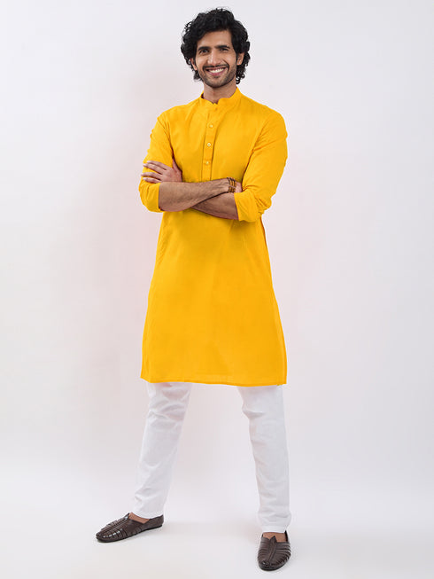 Men's Yellow Cotton Kurta